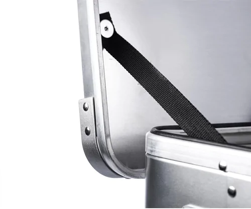 Stainless steel hinges and lid holder.